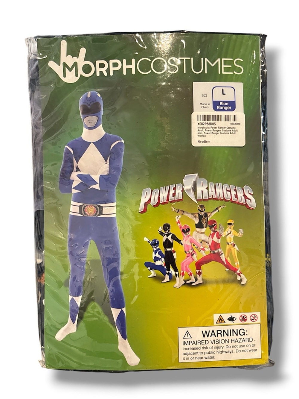 Morphsuits Power Rangers Blue Ranger Costume Adult Size Large Full Body Suit